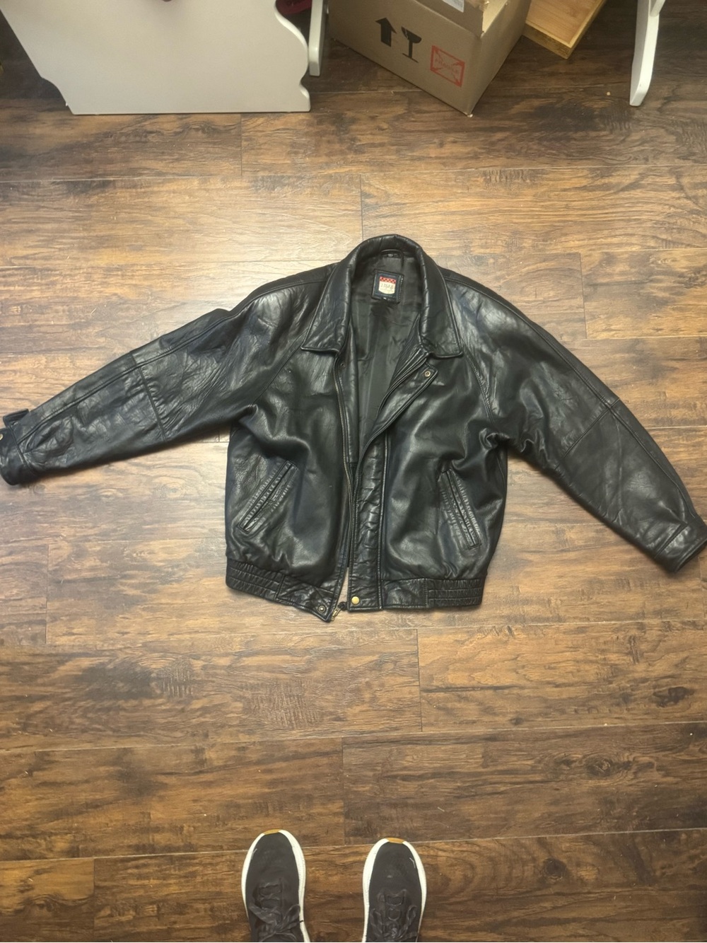 Men's Black Leather Bomber Jacket - Classic Zip Front